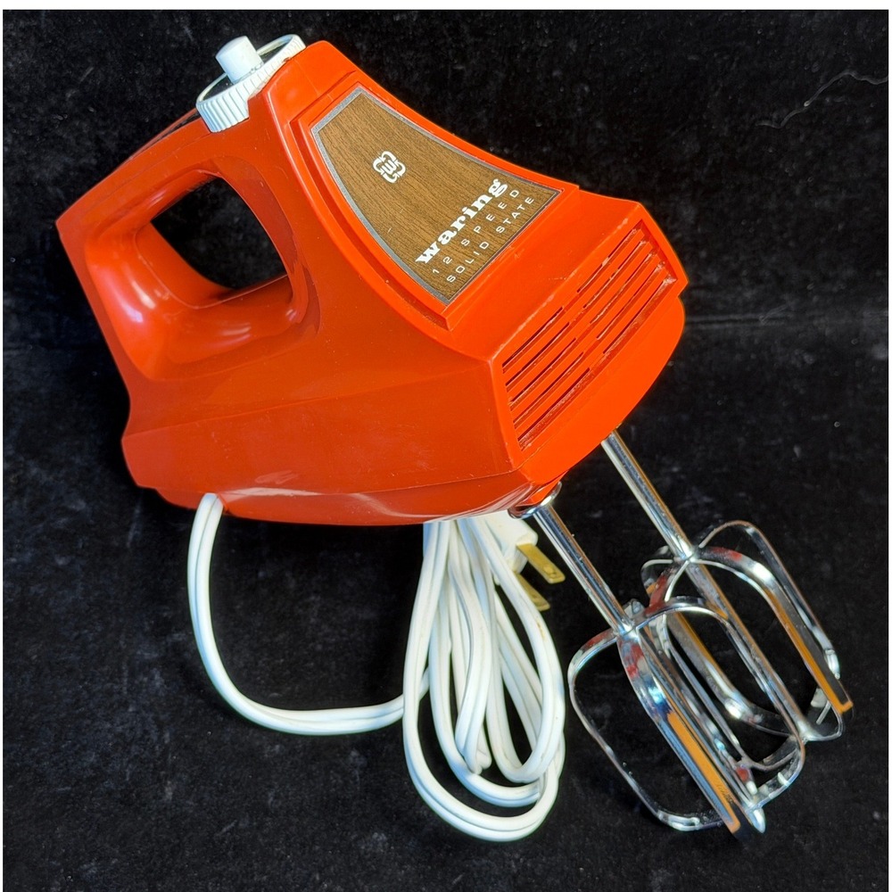 Vintage Waring 12 Speed Hand Mixer-Solid State, Orange, Woodgrain, WORKS